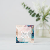 Modern Watercolor and Gold Foil  monogram Qr Code スクエア名刺 (スタンド正面)