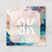 Modern Watercolor and Gold Foil  monogram Qr Code スクエア名刺 (正面)