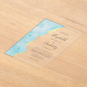 Modern Watercolor Aqua Blue Agate Wedding アクリル招待状 (レイダウン)