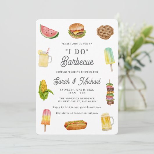 Modern Watercolor Barbecue BBQ Wedding Shower 招待状 (スタンド正面)