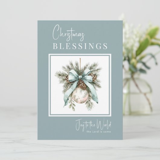Modern Watercolor Bauble Christmas Blessings シーズンカード (スタンド正面)
