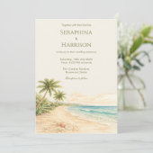 Modern Watercolor Beach Destination Wedding  招待状 (スタンド正面)