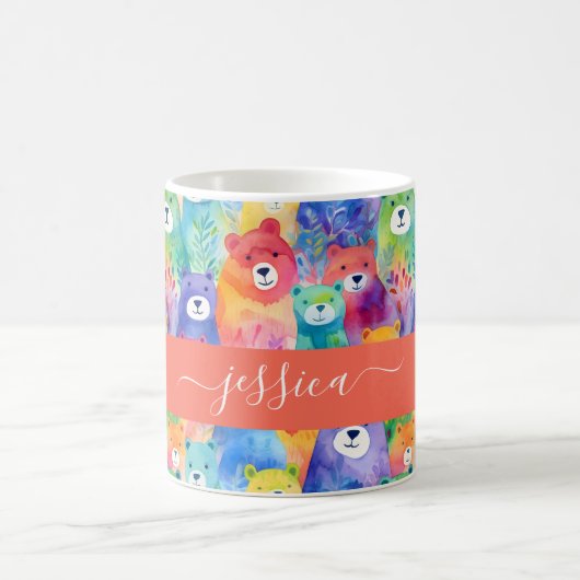 Modern watercolor bears pattern script name コーヒーマグカップ (中央)