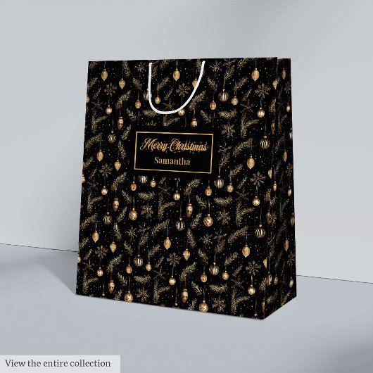 Modern watercolor black and gold gift bag design ミディアムペーパーバッグ