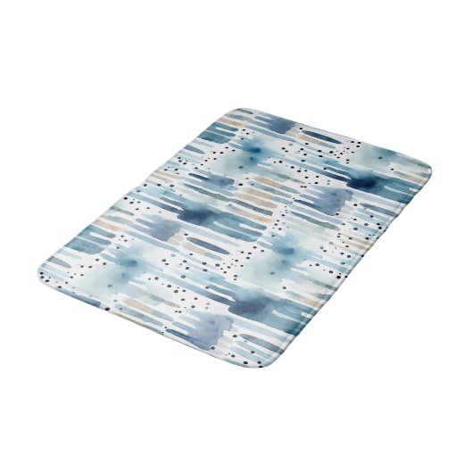 Modern Watercolor Blue Abstract Pattern バスマット (アングル)