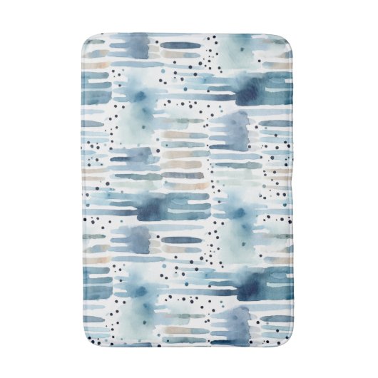 Modern Watercolor Blue Abstract Pattern バスマット (正面縦)