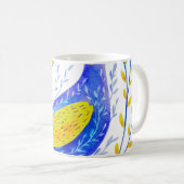 Modern Watercolor Blue and Yellow Bird Art コーヒーマグカップ (正面右)