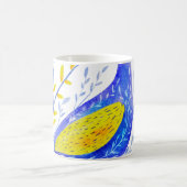 Modern Watercolor Blue and Yellow Bird Art コーヒーマグカップ (中央)