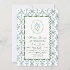 Modern Watercolor Blue flowers Bridal ShInvitation 招待状