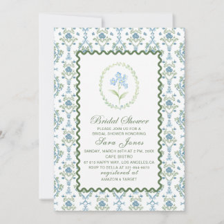 Modern Watercolor Blue flowers Bridal ShInvitation 招待状