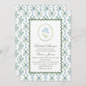 Modern Watercolor Blue flowers Bridal ShInvitation 招待状 (正面/裏面)