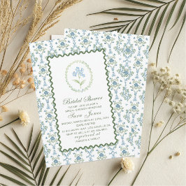 Modern Watercolor Blue flowers Bridal ShInvitation 招待状