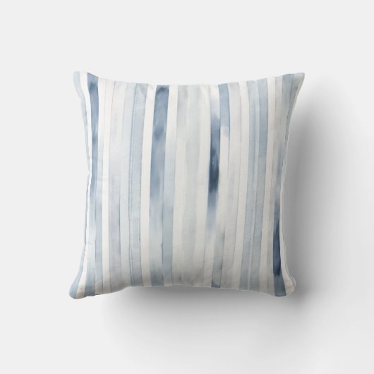 Modern Watercolor Blue Stripe Pattern クッション (裏面)