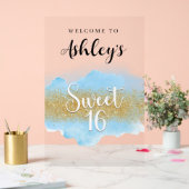 Modern Watercolor Blue Sweet 16 Sixteen アクリルサイン (ウェディング)