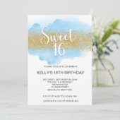 Modern Watercolor Blue Sweet 16 Sixteen 招待状 (スタンド正面)