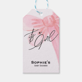 Modern Watercolor Blush Pink Bow It's A Girl ギフトタグ