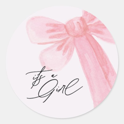 Modern Watercolor Blush Pink Bow Its a Girl  ラウンドシール (正面)