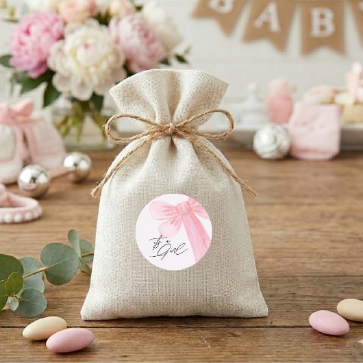 Modern Watercolor Blush Pink Bow Its a Girl ラウンドシール