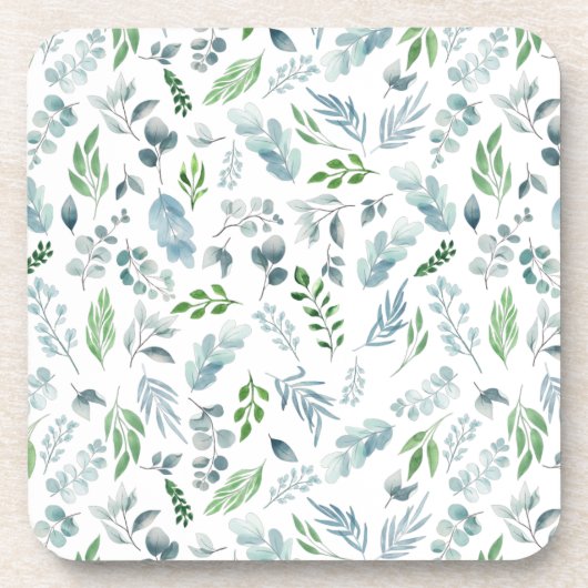 Modern Watercolor Botanical Greenery Eucalyptus コースター (正面)