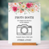 Modern Watercolor Bright Pink Floral Photo Booth  アクリルサイン (ニュートラル)