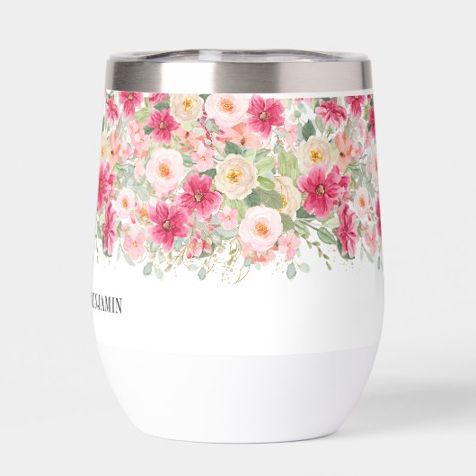 Modern Watercolor Bright Pink Floral Wedding (背面)