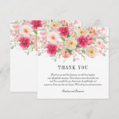 Modern Watercolor Bright Pink Floral Wedding サンキューカード (正面/裏面)