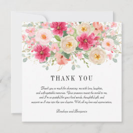 Modern Watercolor Bright Pink Floral Wedding サンキューカード