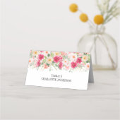 Modern Watercolor Bright Pink Floral Wedding プレイスカード (裏面)