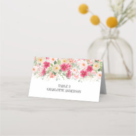Modern Watercolor Bright Pink Floral Wedding プレイスカード