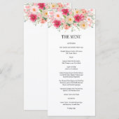 Modern Watercolor Bright Pink Floral Wedding メニュー (正面/裏面)
