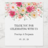 Modern Watercolor Bright Pink Floral Wedding ワインラベル (シングルラベル)