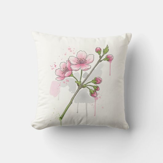 Modern Watercolor Cherry Blossom Branch クッション (正面)