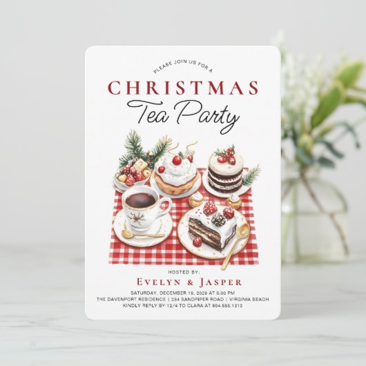 Modern Watercolor Christmas Tea Party  招待状 (スタンド正面)