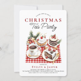 Modern Watercolor Christmas Tea Party 招待状