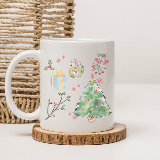 Modern Watercolor Christmas Tree Holiday Coffee コーヒーマグカップ
