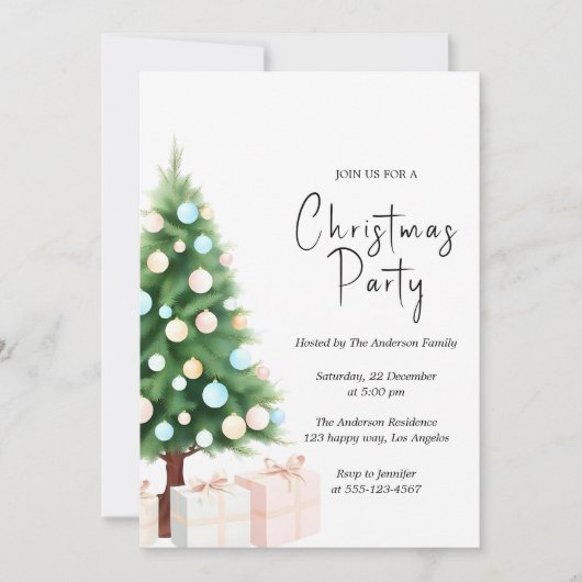 Modern Watercolor Christmas Tree Party Invitation 招待状 (正面)