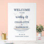 Modern Watercolor Coastal Seascape Wedding アクリルサイン (ウェディング)