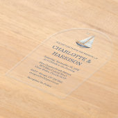 Modern Watercolor Coastal Seascape Wedding アクリル招待状 (レイダウン)