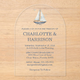 Modern Watercolor Coastal Seascape Wedding アクリル招待状