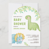 Modern Watercolor Cute Little Dinosaur Baby Shower 招待状 (正面)