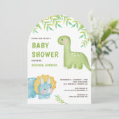 Modern Watercolor Cute Little Dinosaur Baby Shower 招待状 (スタンド正面)