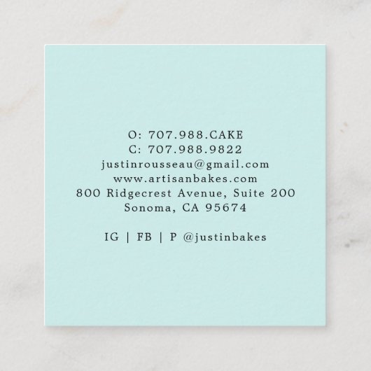 Modern Watercolor Dessert Baker Pastry Chef   スクエア名刺 (裏面)