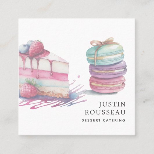Modern Watercolor Dessert Baker Pastry Chef   スクエア名刺 (正面)