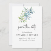 Modern Watercolor Eucalyptus Greenery Wedding セーブザデート (正面)