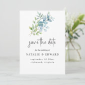 Modern Watercolor Eucalyptus Greenery Wedding セーブザデート (スタンド正面)