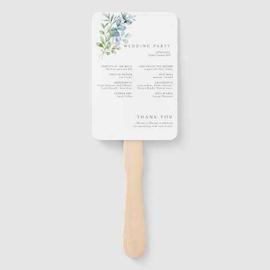 Modern Watercolor Eucalyptus Greenery Wedding ハンドファン (裏面)