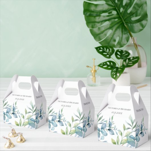 Modern Watercolor Eucalyptus Greenery Wedding フェイバーボックス (複数)