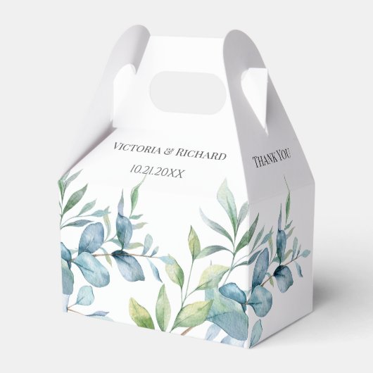 Modern Watercolor Eucalyptus Greenery Wedding フェイバーボックス (正面サイド)