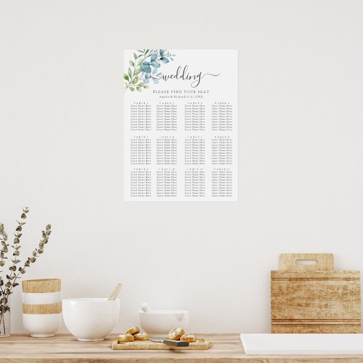 Modern Watercolor Eucalyptus Greenery Wedding ポスター (キッチン)