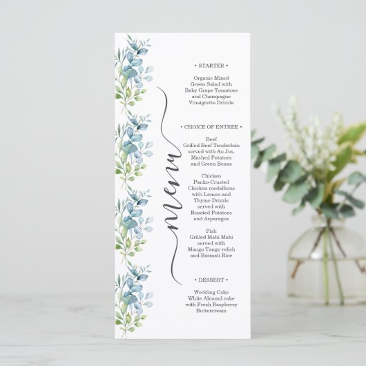 Modern Watercolor Eucalyptus Greenery Wedding メニュー (スタンド正面)